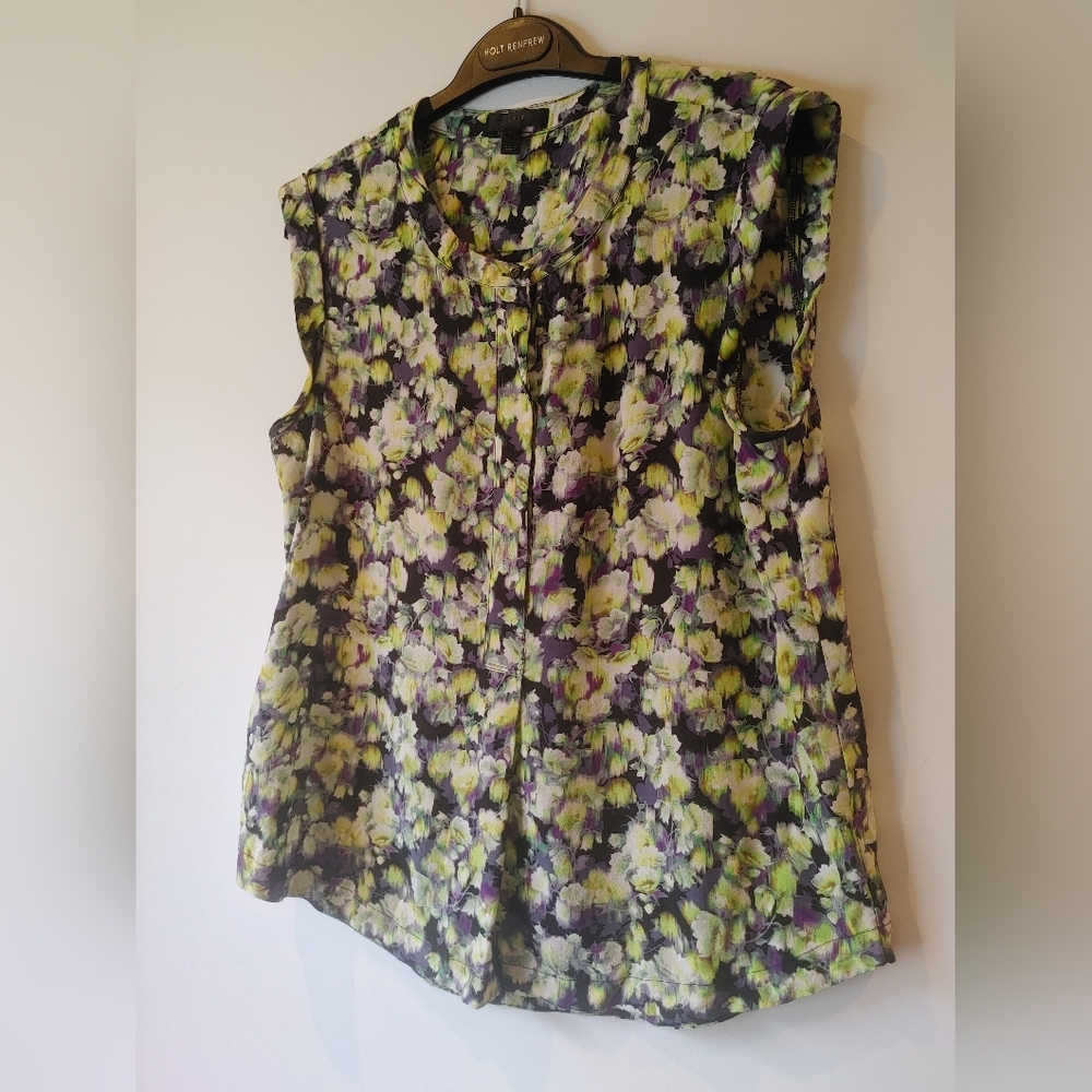 J. Crew Floral Silk Capped Sleeve Blouse Size 8